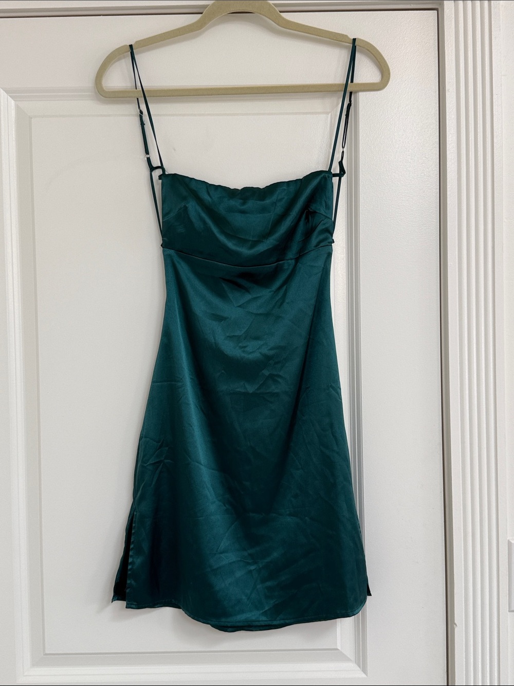 Lucy in the Sky Teal Satin Backless Slip Dress